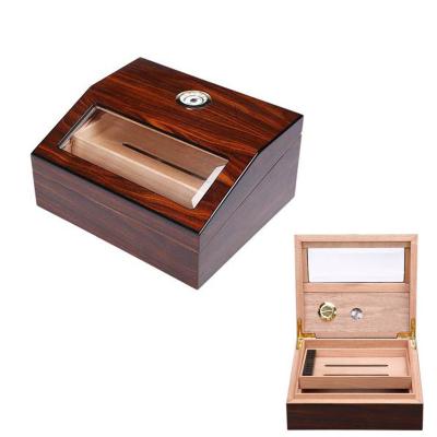 China High Gloss Havana Cigars Walnut Wood Desktop Luxury Humidor Cigar Moisturizing Box Display Puros Habanos Glass Top Boxes for sale