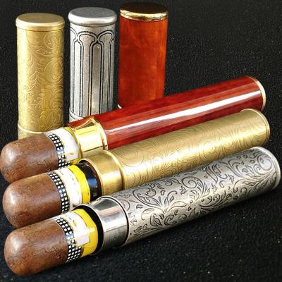 China Portable Humidor Luxury Copper Travel Tube Cigar Case Cedar Wood Cigars Box Metal Moisturizing Function for sale