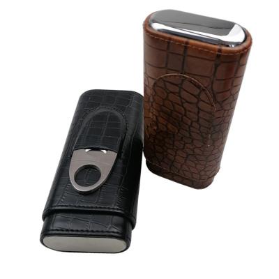 China Luxury Pocket Cedar Wood Humidor Holder Instrument Cigar Case Leather Travel With Cigar Cutter Gift Box for sale