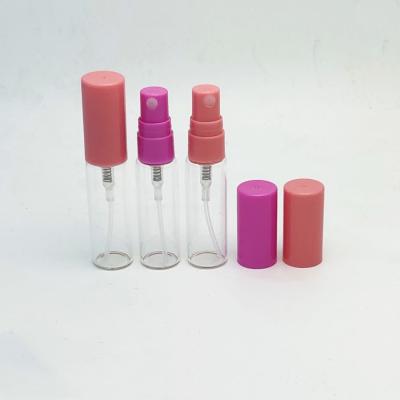 China Hot Sale 5ml Personal Care Clear Printing Sprayer Glass Bottle With 12/410 Sprayer And Color Mist Cap 16*73mm for sale