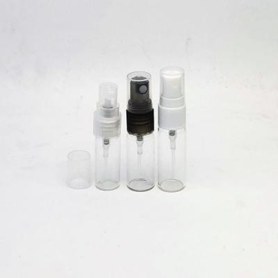 China Personal Care 14*62mm Glass Perfume 3ml Sample Bottles With Plastic Pump Sprayer for sale