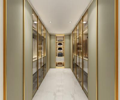 China Sophisticated Green Bean Gray U Shaped Walk In Closet With Metallic Finish Trim for sale