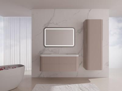 China Sakura Pink Wall Mounted Bathroom Cabinet Rounded Edges Floating Bathroom Sink Unit for sale