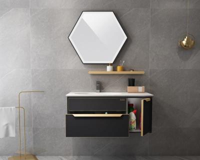 China Wall-Mounted Stainless Steel Bathroom Vanity Cabinet With Hexagonal LED Mirror for sale