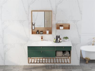 China Sleek Stylish Lotus Green Bathroom Vanity Cabinet With Versatile Storage Options for sale