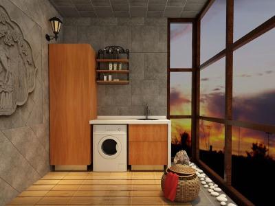 China Fadior Warm Wood Grain Metal Laundry Cabinet With Black Round Sink for sale