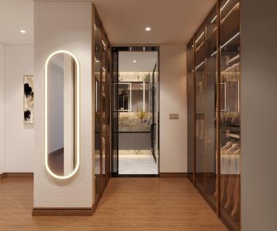 China Steel Elegance Modern Gray Walk-In Closet With Gold Accents for sale