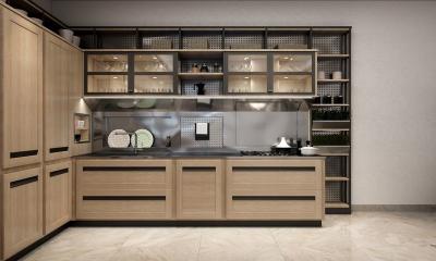 China Light Oak Modern Kitchen Cabinets Premium Stainless Steel Custom Design for sale