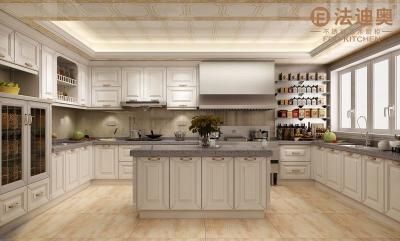 China Modern White Stainless Steel Kitchen Cabinet With Profile Door Panel And Gold Handles for sale