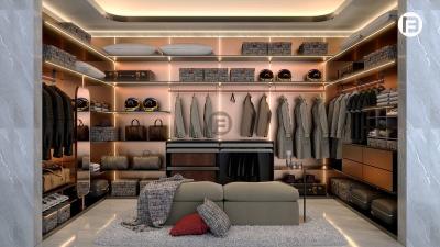 China Rose Gold Stainless Steel U-Shaped Walk-In Closet With Ambient Lighting for sale