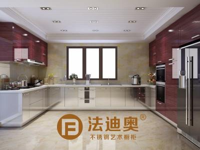 China Fadior U-Shaped Stainless Steel Kitchen Cabinet WIth Crystal Wood Grain And Original Stainless Steel Color for sale