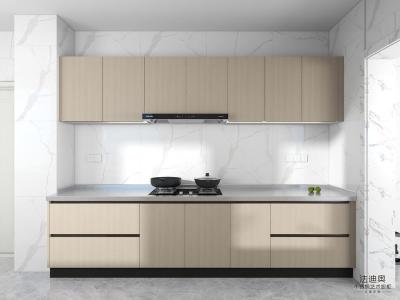 China Stainless Steel Double Linear Kitchen Cabinets Light Wood Grain With Enhanced Storage Solution for sale