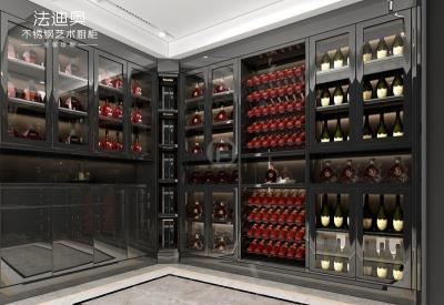 China Stainless Steel Wine Cabinet With Black Glass Doors And Corner Storage for sale