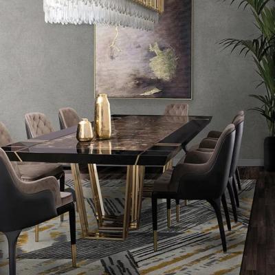 China Modern Modern luxury hotel restaurant furniture gold stainless steel leg dining table luxury marble dining table set for sale