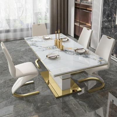 China Modern Luxury modern hotel restaurant furniture set stainless steel marble rectangular dining table set for sale