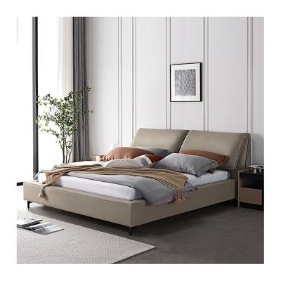 China Luxury Bedroom Modern Luxury Nordic Simplicity Hotel Bedroom Furniture Genuine Leather Double Bed for sale