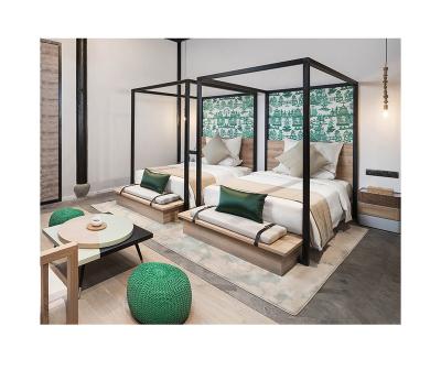 China Luxury Bedroom Customized Design Five Star Two Platform Canopy Single Beds Wooden In Hotel Bedroom Furniture for sale