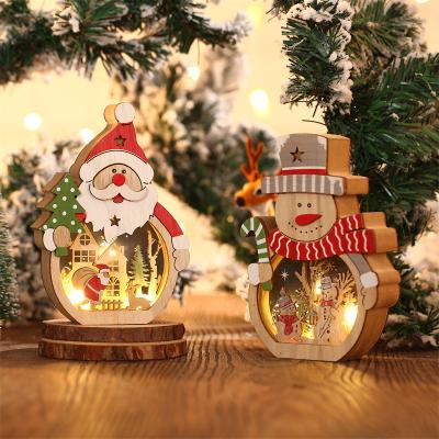 China Christmas Decoration Christamas Decoration Supplies LED Santa Claus Shape Wooden Christmas Ornament Luminous for sale