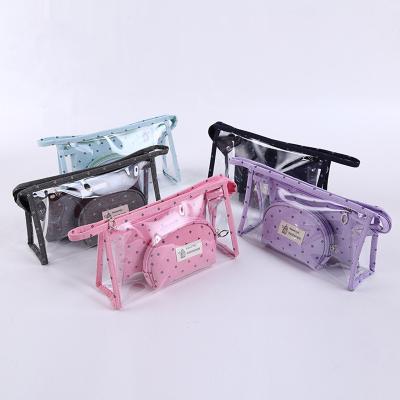 China Custom Logo Cosmetic Wash 3pcs Set Portable Travel Frames Cosmetic Filters Bulk Clear Transparent Women Handbag PVC Makeup Bag for sale