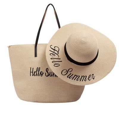 China Agriculture Wholesale Ladies Straw Beach Bags Summer Beach Straw Bag With Floppy Straw Paper Hat for sale