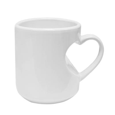 China Agriculture Custom White Handle 11oz Heart Shaped Coffee Ceramic Mugs With Love Handle for sale