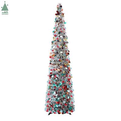 China Hot Sale Luxury Silver Christmas Decorations 150 Cm Folding Multicolor Braid Christmas Tree for sale