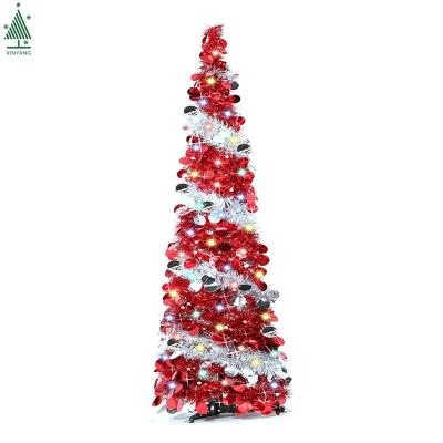 China Luxury Multicolor Folding Pencil Christmas Trees 150cm Pull Up LED Christmas Tree for sale