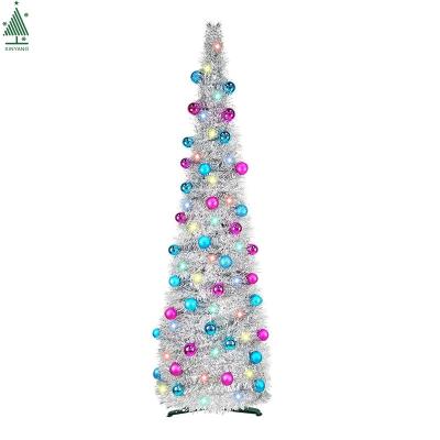 China Fully Decorated Luxury Led Pre-Lit Christmas Decorations 5 Foot Silver Braid Christmas Tree for sale