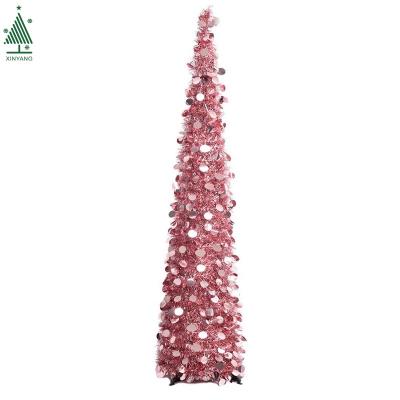 China Luxury New Design Led Christmas Tree Decoration Pink Braid Spinning Tree for sale