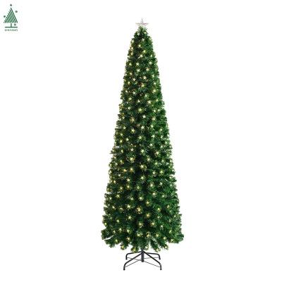 China Christamas Decoration 7 Ft Fiber Optic Christmas Trees Multicolor Lights Star Decorated Slim Pre-Lit Christmas Tree for sale