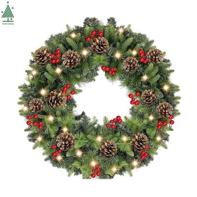 China 2022 Christmas Decoration Christamas 30 Inches Large Prelit Christmas Wreath With Warm 80 Lights Timer for sale