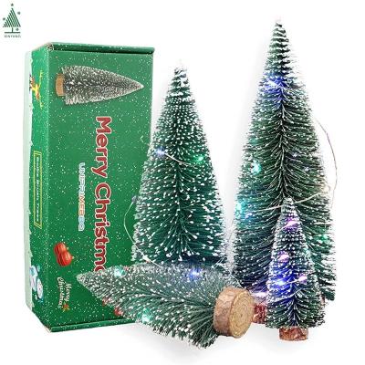 China Miniature Christamas Decoration 4 Pcs Small Desktop Pine Tree With Fairy LED String Light for sale