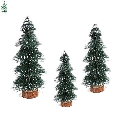 China Miniature Christamas Decoration 15CM/20CM/25CM Pine Laid Christmas Tree With Wooden Base Bottle Brush Christmas Snowfall Tree for sale