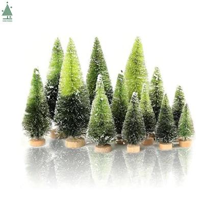 China Christamas Decoration Christmas Table Decorations 4-30 cm Multicolor Mini Sisal Trees With Wooden Base for sale