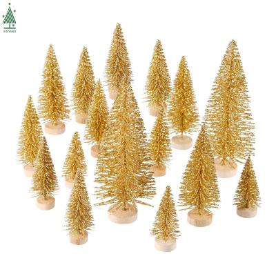 China Christamas Mini Table Decoration Small Christmas Tree Gold Bottle Brush Led Christmas Tree for sale