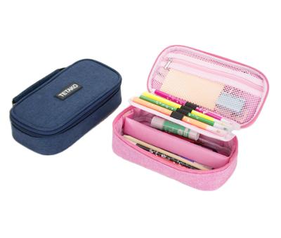 China Durable Custom Pen Case Large Capacity Double Zipper Handle Stationery Pouch Pencil Bag With Compartments for sale