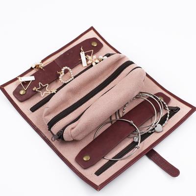 China Large Capacity Custom Travel PU Leather Gifts Organizer Bags Roll Up Jewelry Storage Bag for sale