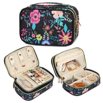 China Large Capacity Compact and Double Layer Portable Storage Case Jewelry Travel Jewelry Carrying Organizer Bag for Necklaces, Earrings, Bracelets for sale