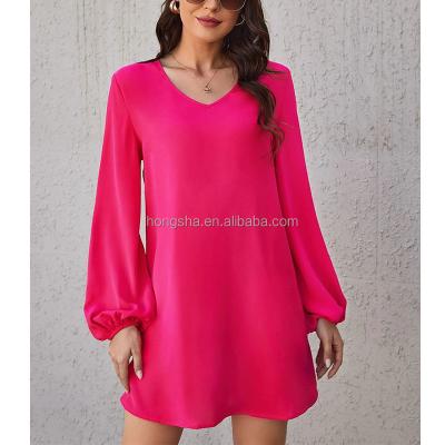 China Anti-Static Summer Dresses 2022 Slim Bishop Sleeve Korean Mini Dress Women Summer Vintage V-neck Casual Dress HSD9739 for sale