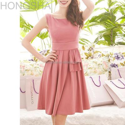 China Anti-static Short Prom Dresses Pink Fashion Sleeveless Delicate Pleated Korean Prom Dresses HSD1407 for sale