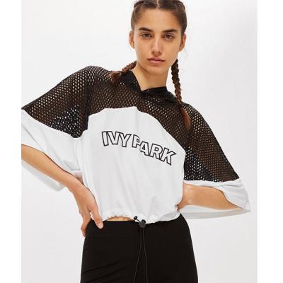 China Anti-Wrinkle Mesh Hooded Crop Cotton Short Sleeved T-Shirt by Ivy Park HST6013 for sale