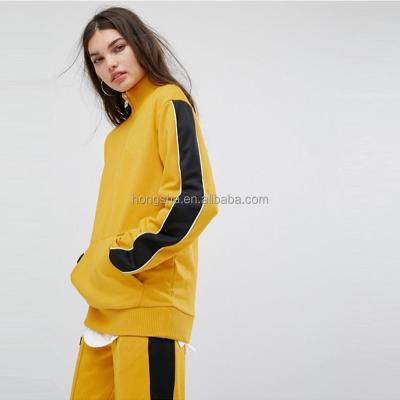 China Autumn Women High Neck Antibacterial Sweatshirt Dropped Black and Yellow Shoulder Tracksuit HSt9300 for sale