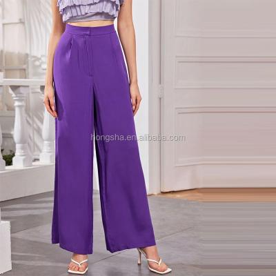 China 2020 Women High Waist Anti-pilling Loose Long Pants Ladies Summer Simple Purple Wide Leg Pants HSP9033 for sale