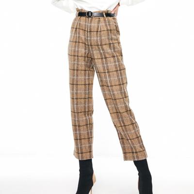 China Winter Viable Women Loose Long Woolen Plaid Trousers Female Chic Casual Pants Womens Straight Trousers HSP61028 for sale