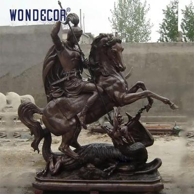 China Custom Casting Bronze Statue St George Slew Dragon Sculpture For Garden Decoration for sale