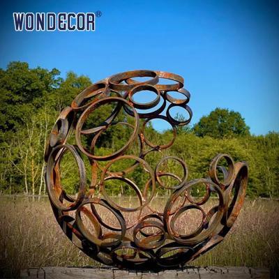 China Circular Splicing Spherical Corten Steel Sculpture 120cm For Garden for sale