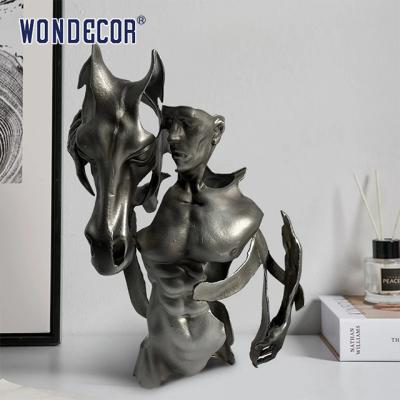 China Indoor Metal Art Men And Horse Bronze Sculpture for sale