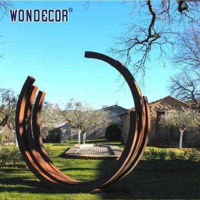 China Large outdoor garden abstract long strip ring weather resistant steel sculpture for sale