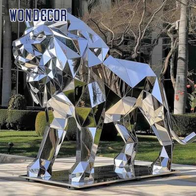 China Outdoor garden large abstract forged metal geometric lion sculpture for sale