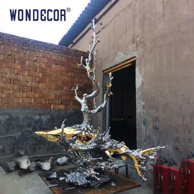 China Metal Art Casting Stainless Steel Sculpture Wave Shark Tree for sale